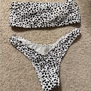 SHEIN Black and White Dalmatian Print Bandeau Bikini Set